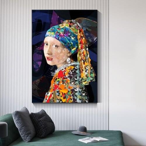 Girl With a Pearl Earring Graffiti Art Paintings Print on Canvas Modern Posters Famous Artwork Re-Creation Home Decor Pictures