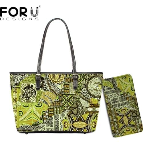 FORUDESIGNS Brand Pu Leather Shoulder Bags For Women Polynesian Tribal Fabric Patchwork Special Style Printed Lady Totes Bolsas