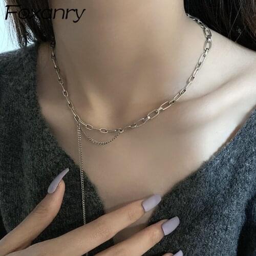 Foxanry 925 Sterling Silver Necklace 2021 Trend Punk Hip Hop Vintage Chain Tassel Party Jewelry Girls Gifts Couples Accessories