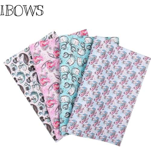 IBOWS 22*30cm Faux Snythetic Leather Mermaid Printed Vinyl Leather for DIY Hair Bows Accessories Handmade Crafts Bags Patchworks