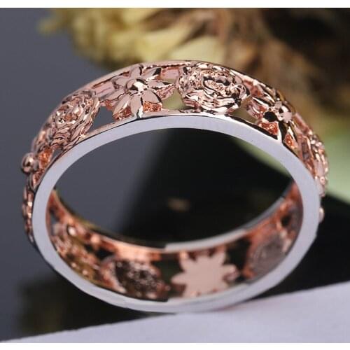 Classic Fashion Jewelry Rose Gold Silver Color Metal Flower Plant Rings for Women Vintage Rings Accessories
