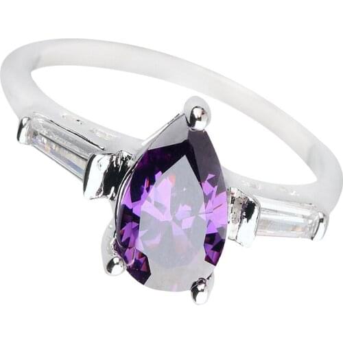Pear Purple Stone 6*9mm Semi-precious Stone Sterling Silver AiMolies Ring Q0008P