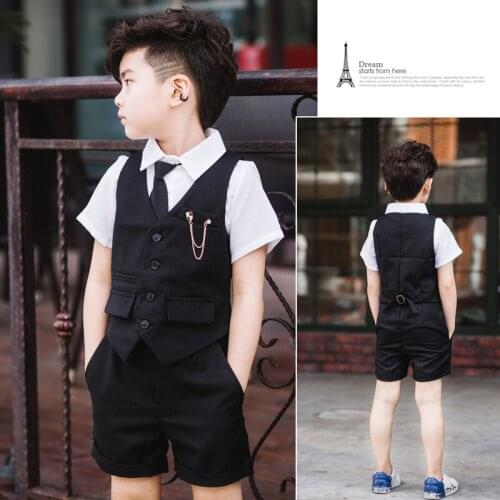 Dress Boys Vest Set Kids School Uniform Outfits Childrens Day Vest Shirts Bib Pants Chorus Performance Clothing Sets