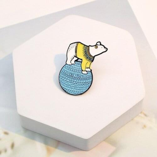 Creative Cartoon Acrobats Cute Polar Bear Rolling Ball Alloy Brooch Trendy Backpack Shirt Matching Badges Clothing Accessories