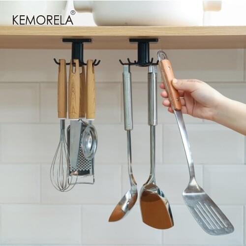 Kitchen Rotate Storage Rack Cupboard Shelf Hanging Hook Self-Adhesive Storage Bathroom Wall Hook Kitchen Storage Home Accessorie