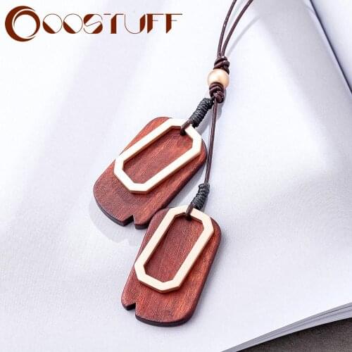 Square Necklace Women Gift Jewelry for Women Fashion Statement Vintage Wood Suspension Long Chain Pendant Wholesale Accessories