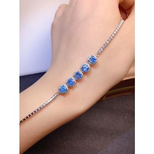 Fashion Silver Gemstone Bracelet for Party 5mm Natural Light Blue Topaz Silver Bracelet 925 Silver Topaz Bracelet Gift for Wife