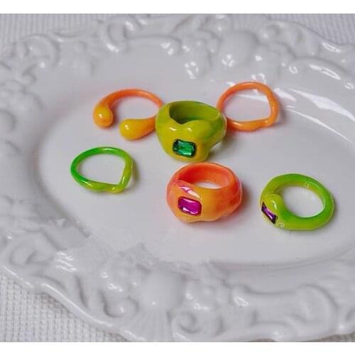 Fashion Punk Geometric Resin Ring for Women Girls Party Y2K Jewelry Gifts Candy Color Harajuku Vintage Aesthetic