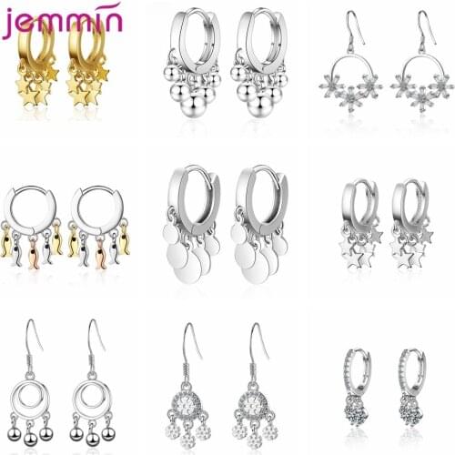 Fashion 925 Sterling Silver Star Gold Color Drop Earrings For Women Drop Dangle Earrings Wedding Party Gift Jewelry Accessories