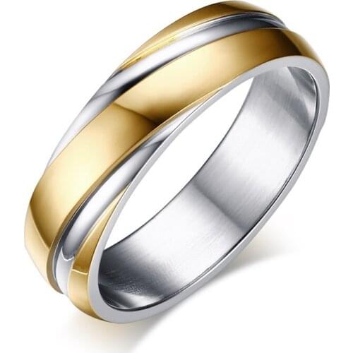 Titanium steel mens ring Simple twill electroplated gold ring