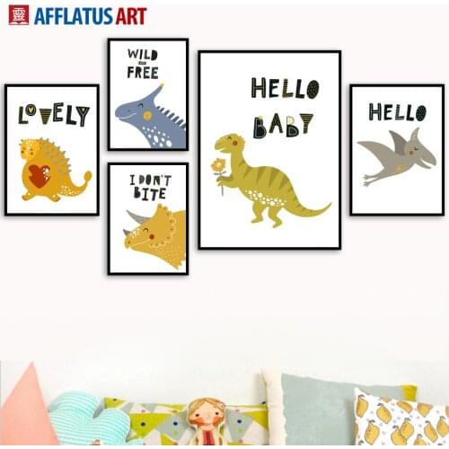 Lovely Dinosaur Quotes Wall Art Canvas Painting Nordic Posters And Prints Cartoon Wall Pictures For Living Room Kids Room Decor