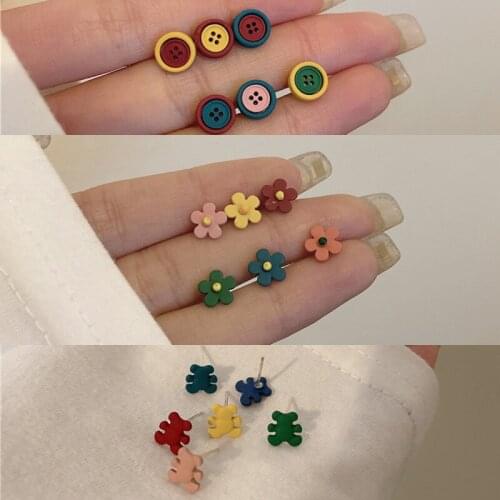 The six-piece set of 2021 new small and delicate earrings flower INS simple lovely earrings