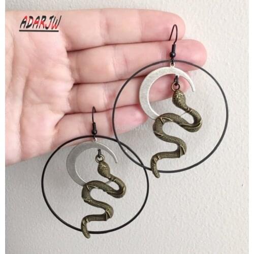 New Goth Crescent Bronze Harvest Snake Earrings Jewelry Statement Wicca Big Snake Weird Darkness Women Gift Punk Hallowee Grunge