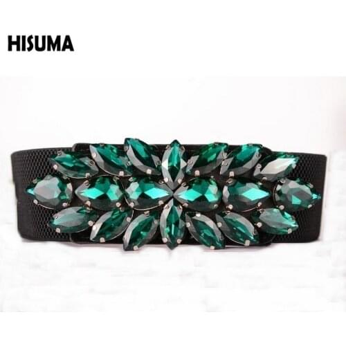 [HISUMA] 2020 New Summer Womens Handmade Quality Elegance Glass Crystal Decorative Girdle belt Women Belts Accessories Black