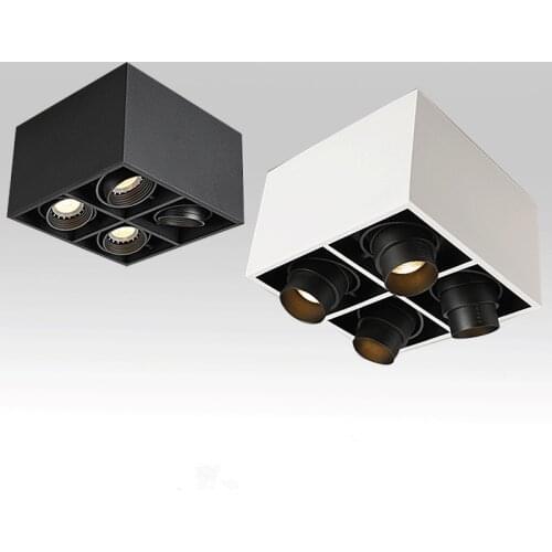 Square Surface Mounted Celiing Light Four-Head Led Downlight Lighting Design Free Hole Living Room Bedroom 7W/10W Spotlight