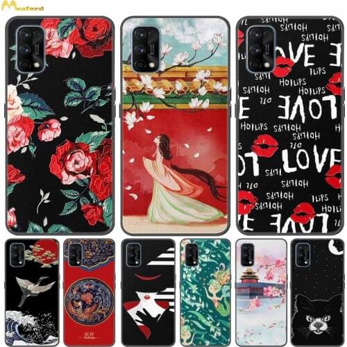Realme7pro For Realme V5 5G 6.5" 128GB Case Silicone Cover Realme 7 Pro Phone Cases RealmeV5 Etui Black TPU 3D Print Butterfly