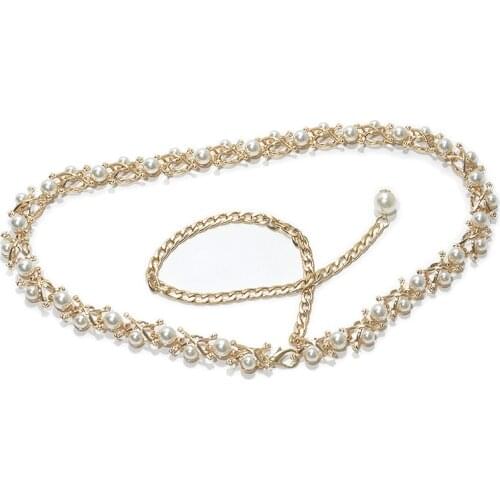 New Women Belt Metal Waist Chain For Ladies Dress Decoration Belts Pearl Belly Dance Waist Chain Fashion Brand