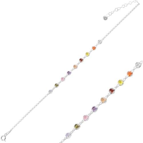 Silver 925 Sterling Square Colorful Zircon Stone Doç Chain