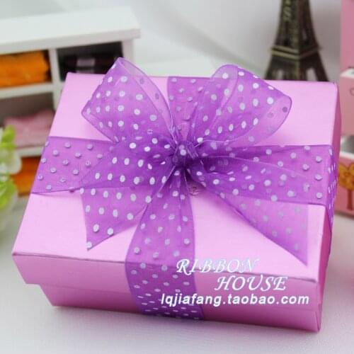 New (45 meters/roll) 2.5cm Chiffon Organza Dot Ribbon for Packing Colorful Dot Printed Organza Ribbon for DIY Wedding Decoration