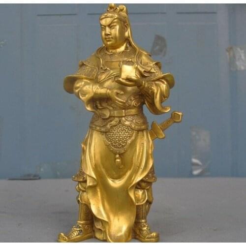 10" Chinese brass copper legend classical character take chapter God statue