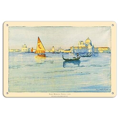 Venice, Italy - Early Morning - Venetian Gondola - Santa Maria Della Salute by Ethel Kirkpatrick c.1890s Metal Tin Sign