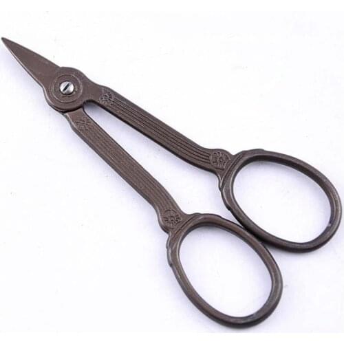 Zakka Vintage Bronze Titanium Scissor Short Cutter Stitch Scissors Handicrafts Household Tools for Needlework 10cm CP0381