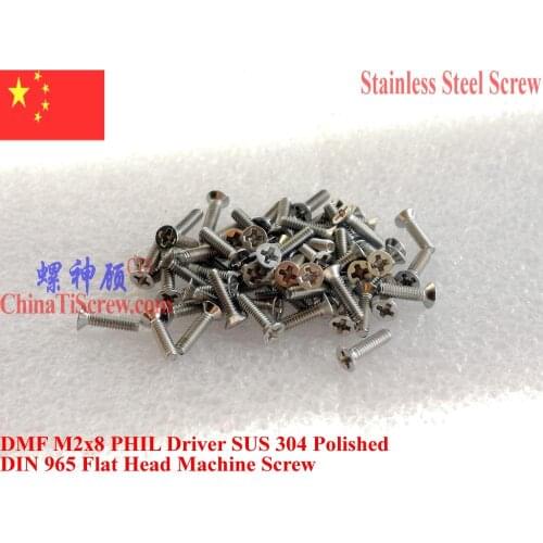 DIN 965 Stainless Steel Screws M2x8 M2x10 M2x12 Flat Head 0# Phillips Driver A2-70 Polished 100 pcs