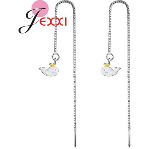 High Quality Minimalist Sweet Animal Fish Shape Box Chain 925 Sterling Silver Earrings Line Charming Woman Girls Festival Gift