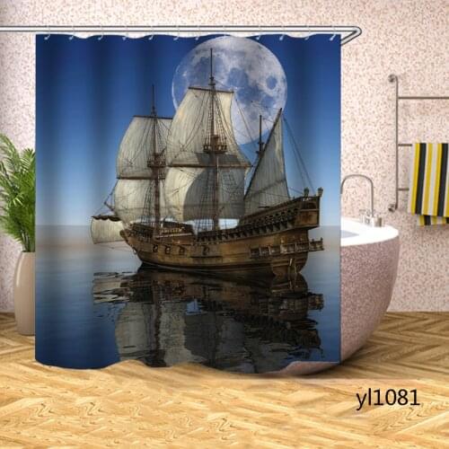Sea View Shower Curtains Ship Waterproof Bath Curtains Household for Bathroom Bathtub Large Wide Bathing Cover Rideau De Bain