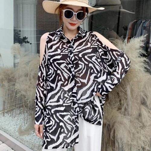 Fashion Leopard Off Shoulder Long Sleeves Women Loose Summer Top Blouse Shirt Shirts Women Fashion Blouses Women Casual Tops top