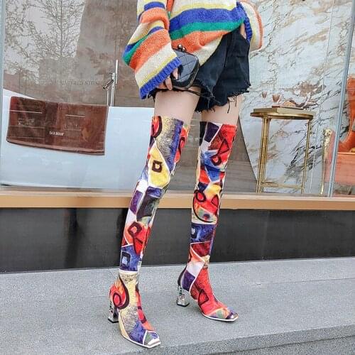 2020 Women Over The Knee High Boots Fashion All Match Metal square head Autumn Shoes Elegant All Match Women Boots Size 34-43