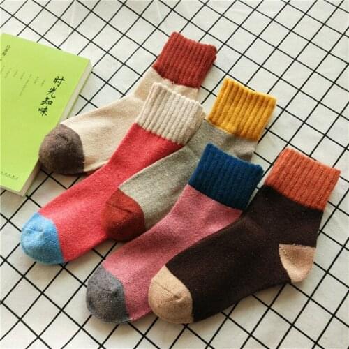 10pairs/Lot Women socks Lady Winter Warm Thicken Socks Four-color Stitching Wool Socks thicken Socks