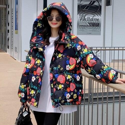 2021 Fashion Winter Women Printed Parkas Jackets Casual Oversized Thick Warm Hooded Pattern Coat Girls Winter Outwear Coat