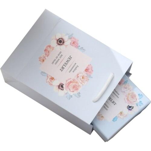 2021 New Light Blue Paper Jewelry Box Simple Earrings Ring Bracelet Necklace Paper Jewelry Package Boxes Case For Gift