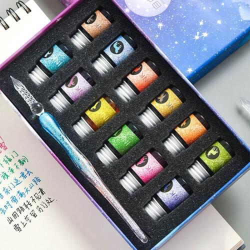 3/13 Pcs Crystal Glass Pen With 7ml Ink Glitter Gradient Dip Pen Gift Set For Writing Drawing Signatures Stationery Art Supplies