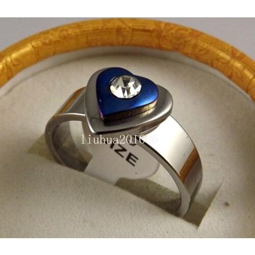 Wholesale 36 pcs Blue Clear Crystal design Silver plated Stainless steel rings Fashion Jewerly