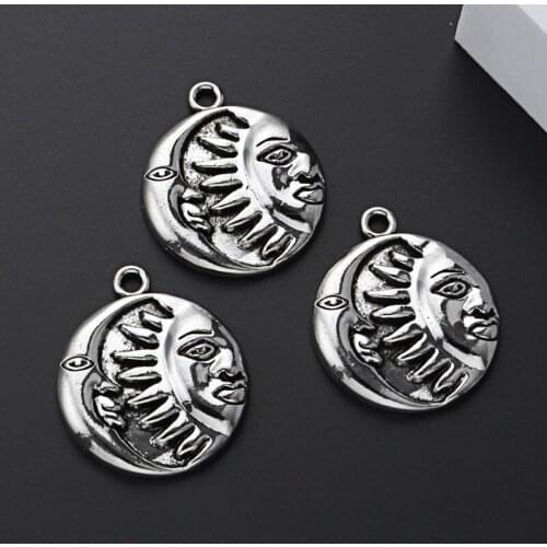 5pcs Silver Color 35x30mm Moon Sun Charms Round Nature Pendant Fit DIY Alloy Jewelry Making Handcrafted Accessories