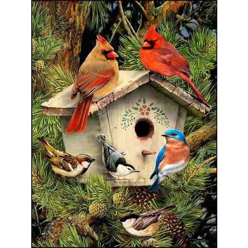 5d DIY Diamond Painting Full Square / Round Drill Magpie Bird Birdhouse and Tree Picture Crystal Mosaic Diamond Embroidery Tools