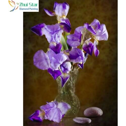 Zhui Star 5D DIY full Square drill Diamond painting Cross stitch Cedar Iris flower Rhinestone embroidery Mosaic Home decor gift