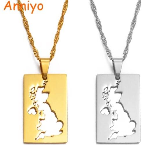 Anniyo United Kingdom of Great Britain and Northern Ireland Map Pendant & Necklaces for Women UK Country Maps #021421