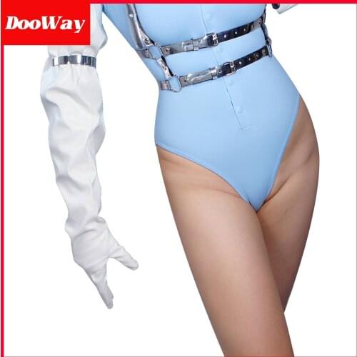 DooWay Unisex White Oversize Long Gloves Faux Leather 70cm 27-inch Wide Balloon Puff Sleeves Large Over Coat