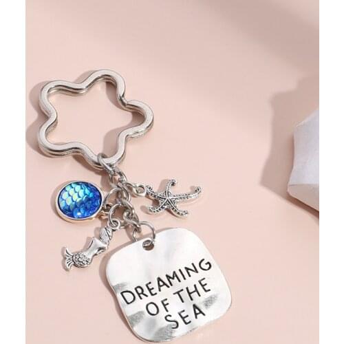 1Pc Romantic Sea Mermaid Seahorse Charms Keyring Bule Fish Scale Shell Keychain For Women Holiday Gift Jewelry Wholesale E2586