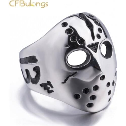 CFBulongs Black Friday 13th Jasons Mask Ring For Men and Women Cosplay Horror Movie Domineering Boyfriend Jewelry Creative Gift