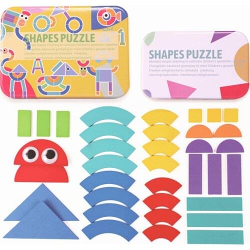 Geometric shape wooden puzzles for children Montessori wooden toy games for babies learning educational toys for kids 3D puzzles