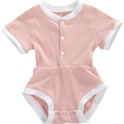 0-24M Toddler Newborn Baby Boy Girl Jumpsuit Buttons Rompers Baby Summer Clothing Short Sleeve Knit Ribbed Cotton Romper