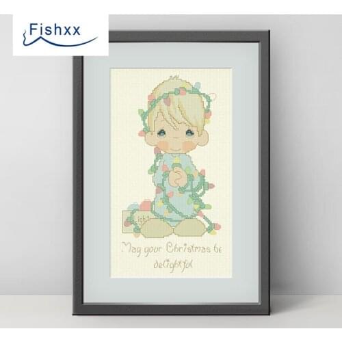 Fishxx Cross Stitch 14CT Kit European style childrens bedroom paintings H125 Christmas night prayer little boy