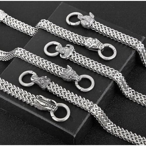 Gothic Zodiac Bracelet For Men Masculine Style 12MM Franco Link Curb Chain Mens Dragon Bracelets Man With Gift Bag Dropshipping