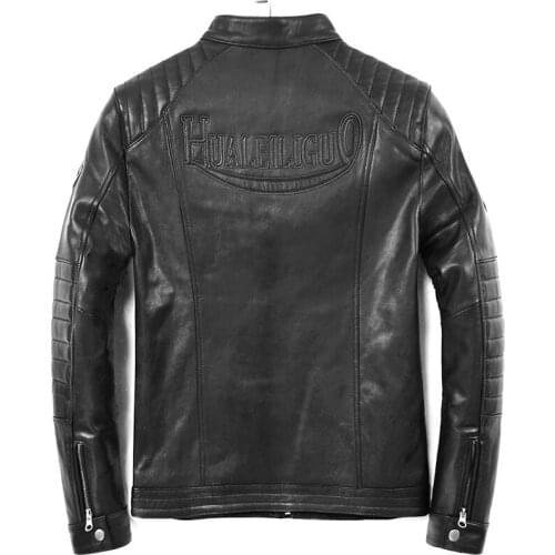 Geniune Leather Jacket Men Sheepskin Leather Jacket Short Slim Motocycle Spring Autumn Jaqueta De Couro HL-019 MF113