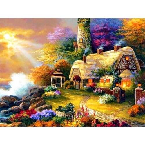 LaoJieYuan DIY Embroidery Diamond "Landscape" Diamond Painting Cross Stitch Rhinestone House Pattern Full Square Drill