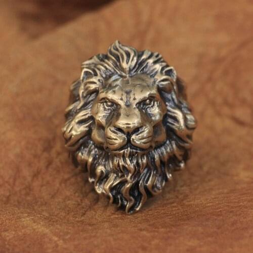 LINSION High Detail Huge Brass Lion Ring Mens Biker Rock Punk Ring BR128 US Size 7~15
